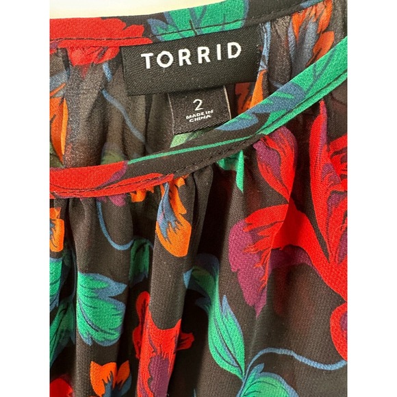 *Read* Torrid SHEER Maxi Peasant Dress Chiffon Floral *Minus Belt Plus Size 2 2X - Picture 9 of 14